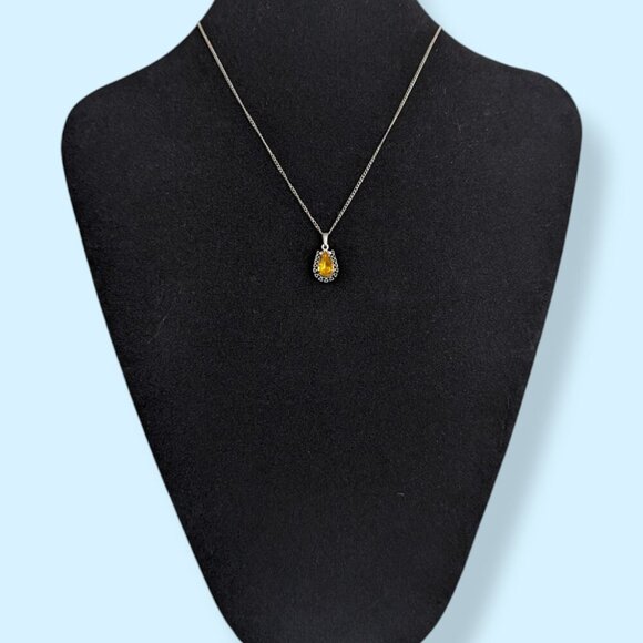 Vintage Sterling Orange Rhinestone Necklace - Picture 2 of 5